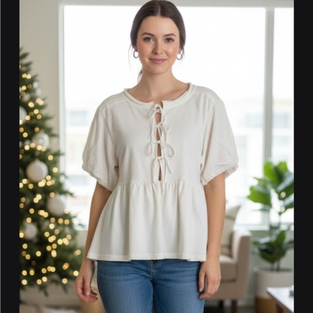 Tricia Fix Cream Lace-Up Blouse
